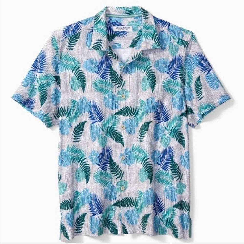 Tommy Bahama Coast Fronds Short Sleeve Button-Up Camp Shirt Size Large